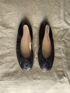 Kate Spade Clubhouse Black Leather Espadrilles Ballet Flats 8.5